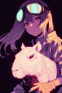 Preview wallpaper girl, capybara, art, anime, purple