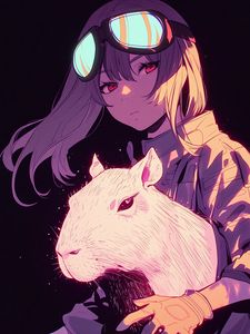 Preview wallpaper girl, capybara, art, anime, purple