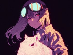 Preview wallpaper girl, capybara, art, anime, purple