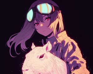 Preview wallpaper girl, capybara, art, anime, purple