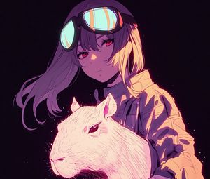 Preview wallpaper girl, capybara, art, anime, purple