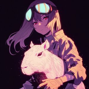 Preview wallpaper girl, capybara, art, anime, purple