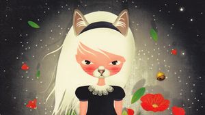 Preview wallpaper girl, cat, art