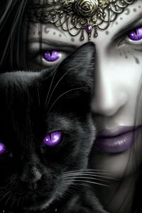 Preview wallpaper girl, cat, eyes, lilac, person