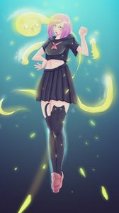 Preview wallpaper girl, cat, ghost, gesture, stockings, anime, art