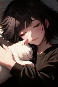 Preview wallpaper girl, cat, hugs, anime