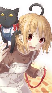 Preview wallpaper girl, cat, pet, anime