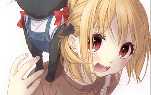 Preview wallpaper girl, cat, pet, anime