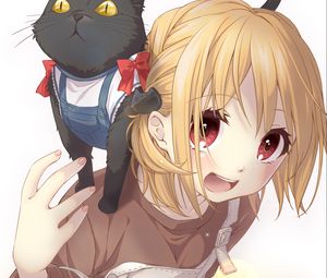 Preview wallpaper girl, cat, pet, anime