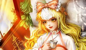 Preview wallpaper girl, cat, tea party, anime, art