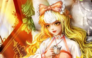 Preview wallpaper girl, cat, tea party, anime, art