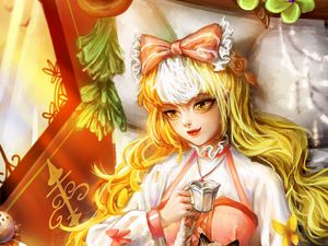 Preview wallpaper girl, cat, tea party, anime, art