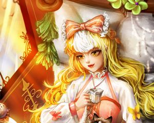 Preview wallpaper girl, cat, tea party, anime, art