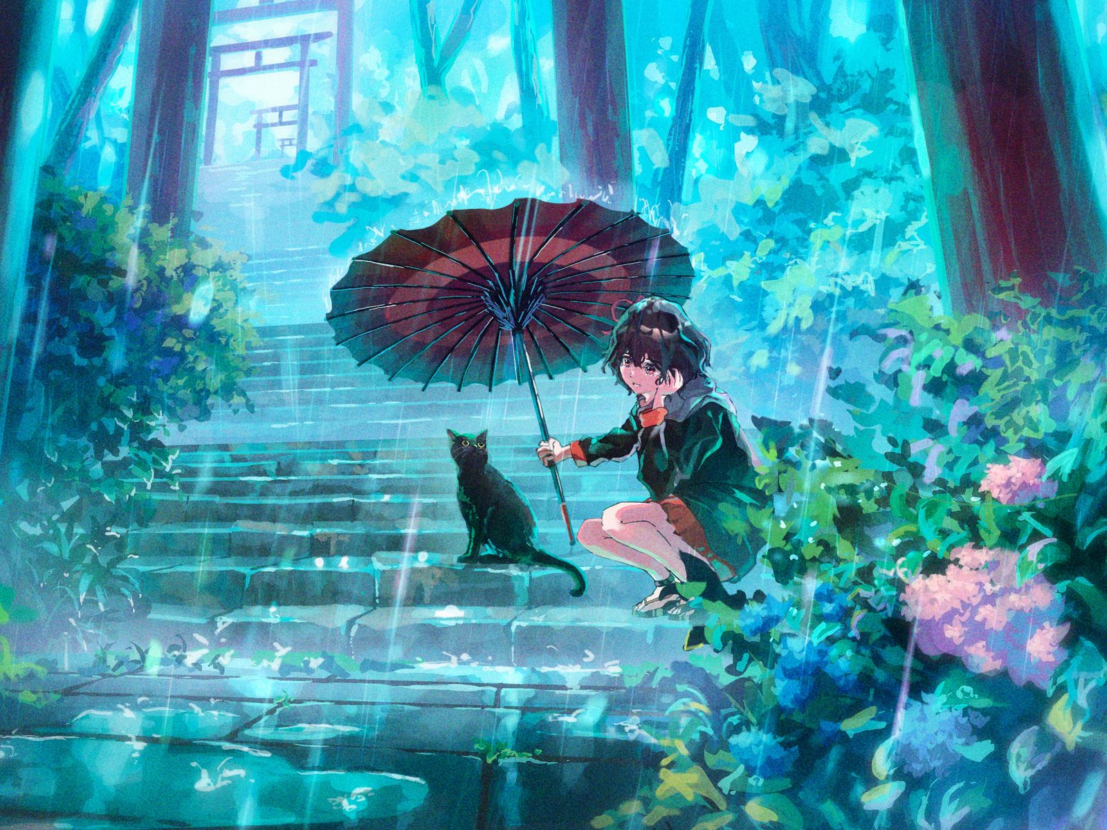 Torii Forest  Rainy  Anime Background  Illustration Stock Photo  Picture And Royalty Free Image Image 149895725