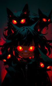 Preview wallpaper girl, cats, eyes, red, anime, art