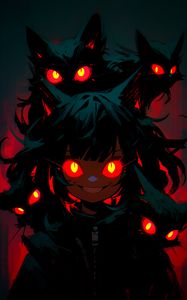 Preview wallpaper girl, cats, eyes, red, anime, art