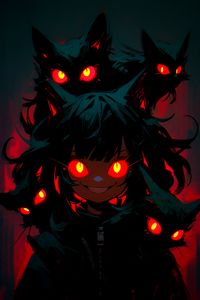 Preview wallpaper girl, cats, eyes, red, anime, art