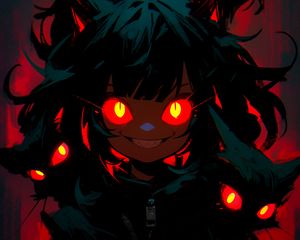 Preview wallpaper girl, cats, eyes, red, anime, art