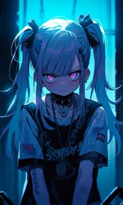 Preview wallpaper girl, chain, blue, anime, art