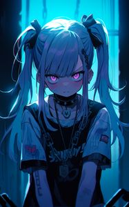 Preview wallpaper girl, chain, blue, anime, art