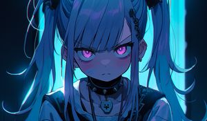 Preview wallpaper girl, chain, blue, anime, art