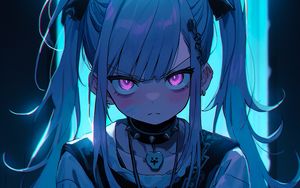 Preview wallpaper girl, chain, blue, anime, art