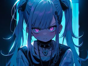 Preview wallpaper girl, chain, blue, anime, art