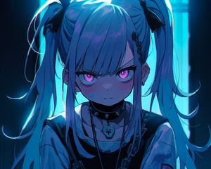 Preview wallpaper girl, chain, blue, anime, art