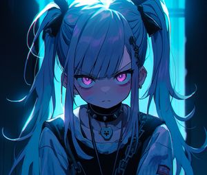 Preview wallpaper girl, chain, blue, anime, art