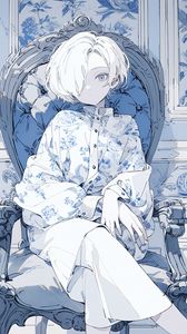 Preview wallpaper girl, chair, anime, blue, art