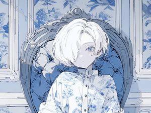 Preview wallpaper girl, chair, anime, blue, art