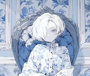 Preview wallpaper girl, chair, anime, blue, art