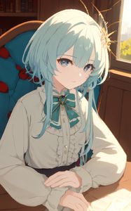 Preview wallpaper girl, chair, table, window, anime
