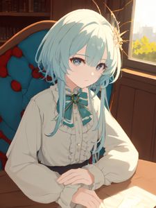 Preview wallpaper girl, chair, table, window, anime