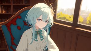 Preview wallpaper girl, chair, table, window, anime