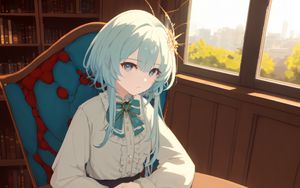 Preview wallpaper girl, chair, table, window, anime