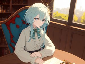 Preview wallpaper girl, chair, table, window, anime