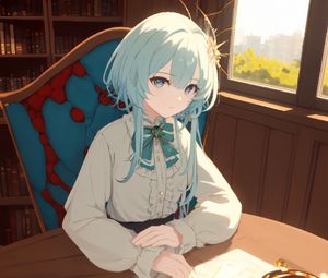 Preview wallpaper girl, chair, table, window, anime