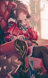 Preview wallpaper girl, chair, vintage, anime, art