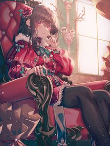 Preview wallpaper girl, chair, vintage, anime, art