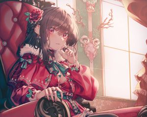 Preview wallpaper girl, chair, vintage, anime, art