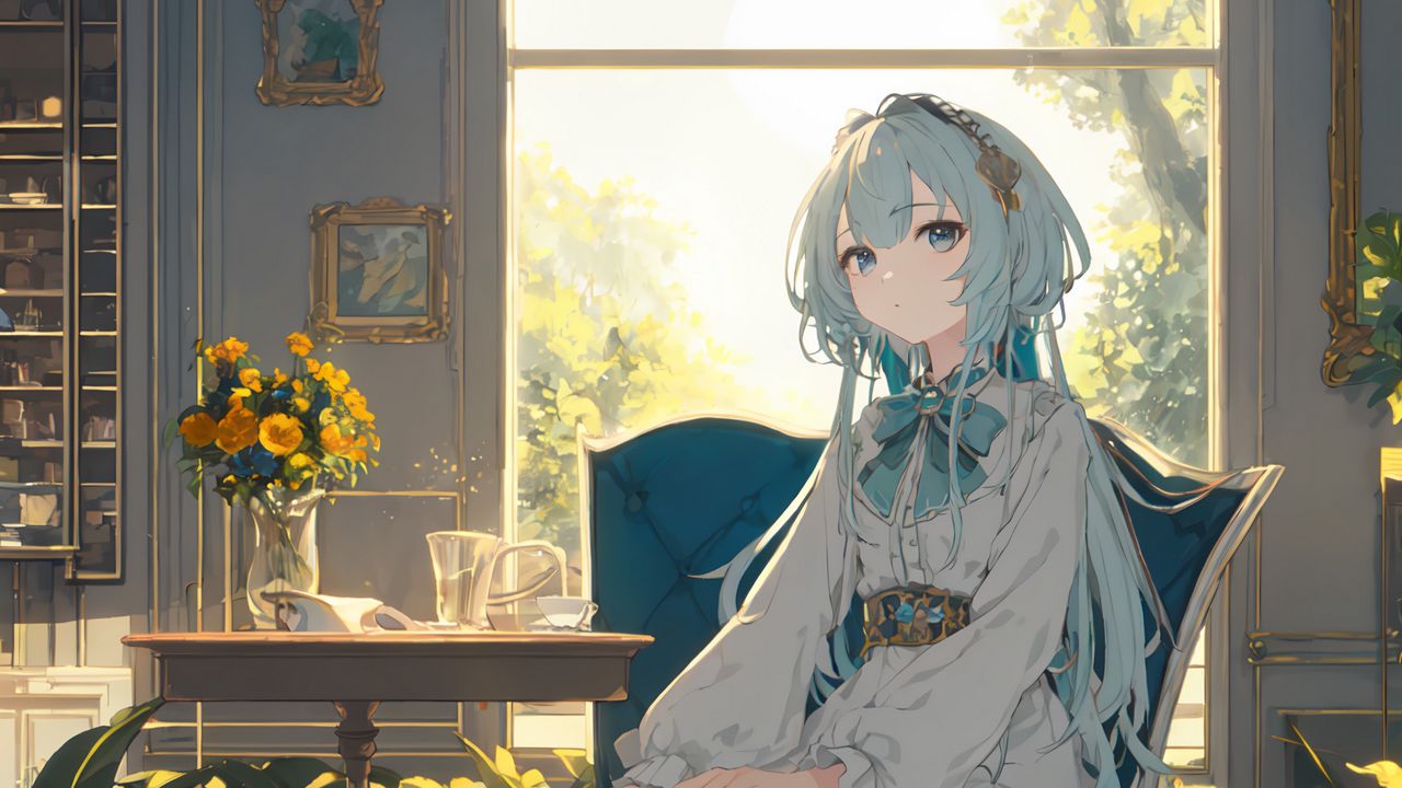 Wallpaper girl, chair, window, anime, art
