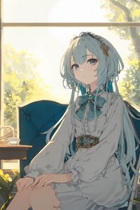 Preview wallpaper girl, chair, window, anime, art