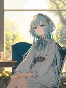 Preview wallpaper girl, chair, window, anime, art