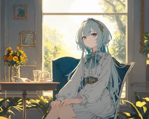 Preview wallpaper girl, chair, window, anime, art