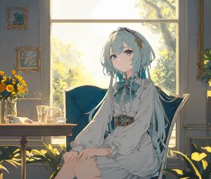 Preview wallpaper girl, chair, window, anime, art