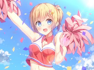 Preview wallpaper girl, cheerleader, pom-poms, anime