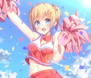 Preview wallpaper girl, cheerleader, pom-poms, anime