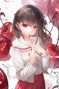 Preview wallpaper girl, cherry, drops, anime, art, cartoon