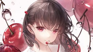 Preview wallpaper girl, cherry, drops, anime, art, cartoon